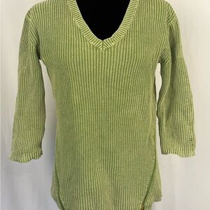 Tyler Böe Sage Green Ribbed Cotton Tunic Sweater Medium Zip Hem Flawed